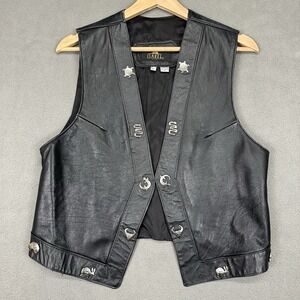 Vintage Isabel Western Black Leather Vest M Concho Biker Cowboy Southwestern USA